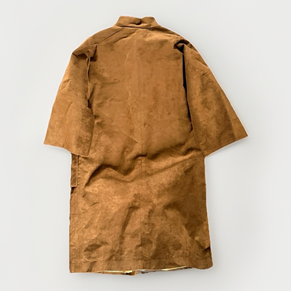 VTG 70s Suede Leather Mod Trench Coat Womens 2X-3X Brown Minimalist Patch Pocket - Picture 3 of 9